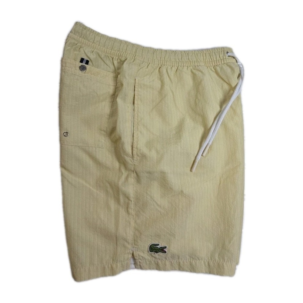 Lacoste Men's yellow lined Logo Swim Trunks Shorts Quick-Dry 4.25" Size M